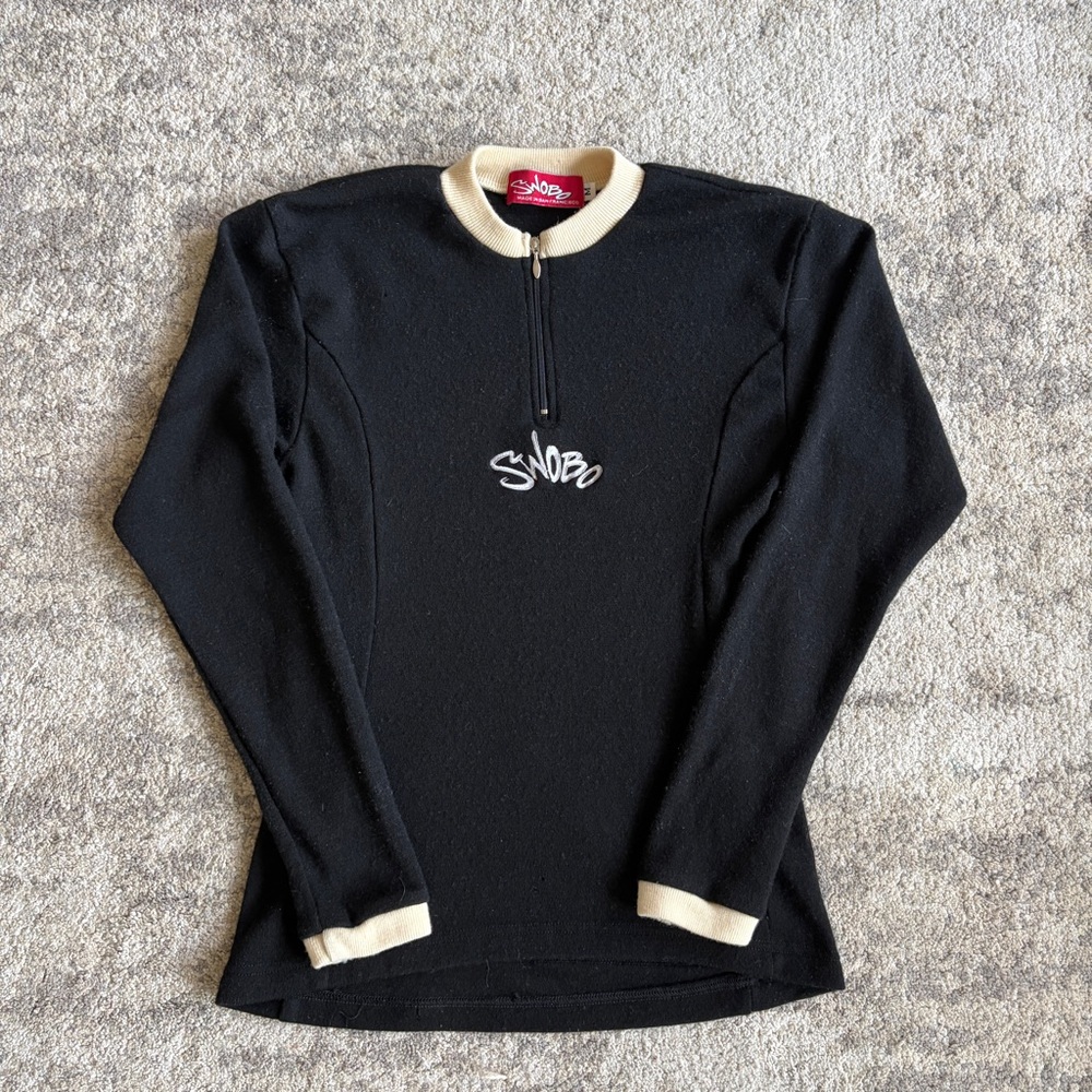VTG 90s SWOBO 100% Merino Wool Cycling Jersey Made In San Francisco Black Cream